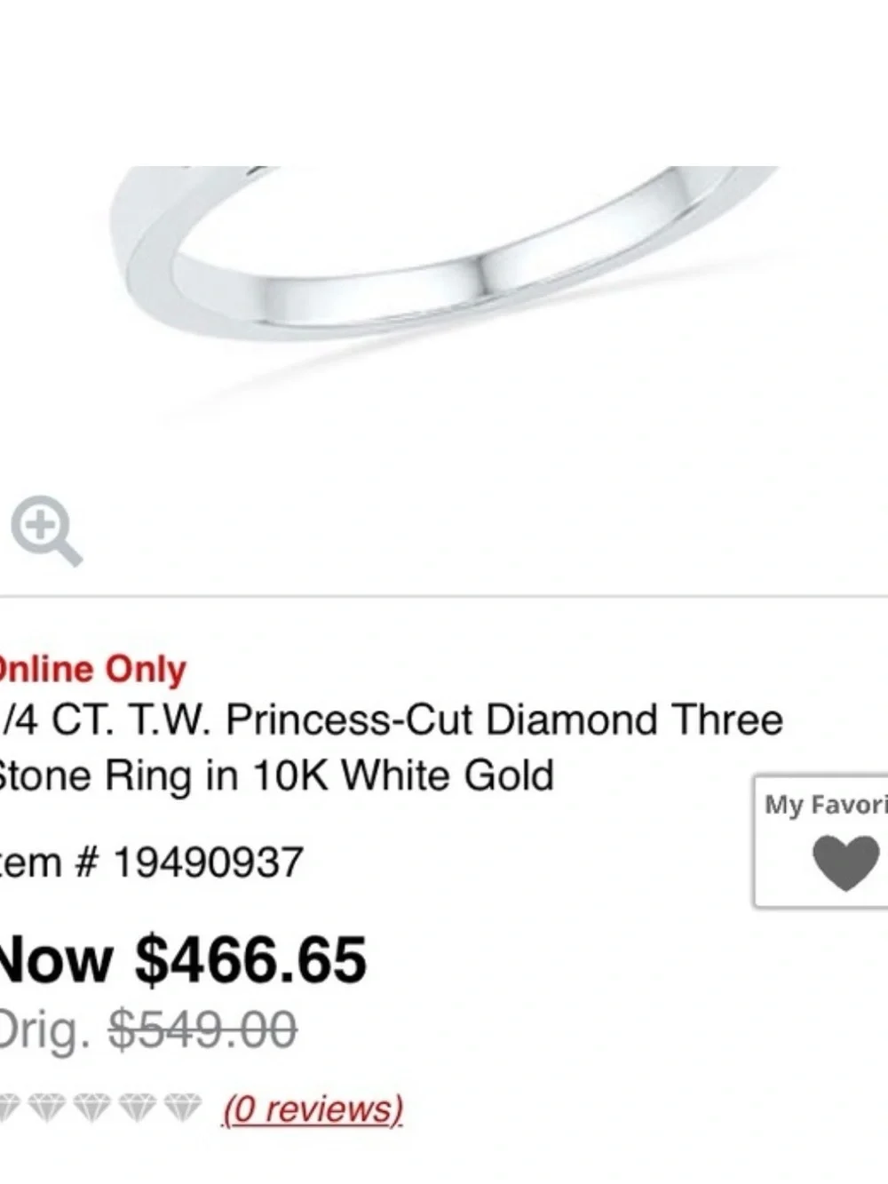 10K White Gold Ring 1/4 Ct princess cut  3 main stones, purchased from Zales 6